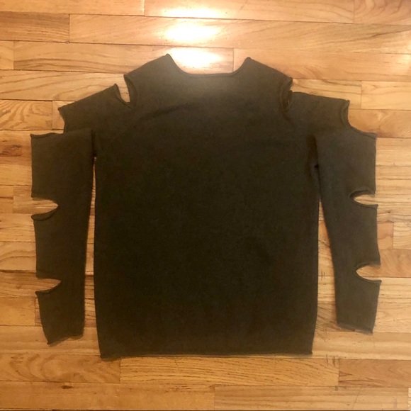 Aqua Olive green cashmere sweater w/ arm cutouts medium - Picture 3 of 4